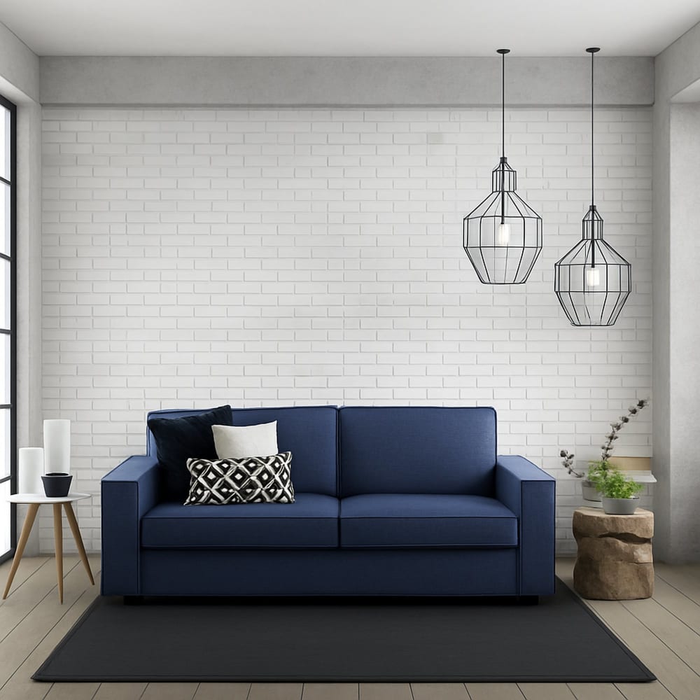 Festes 3-Sitzer-Sofa aus blauem Stoff, 200 x 95 x 90 cm - Maisons