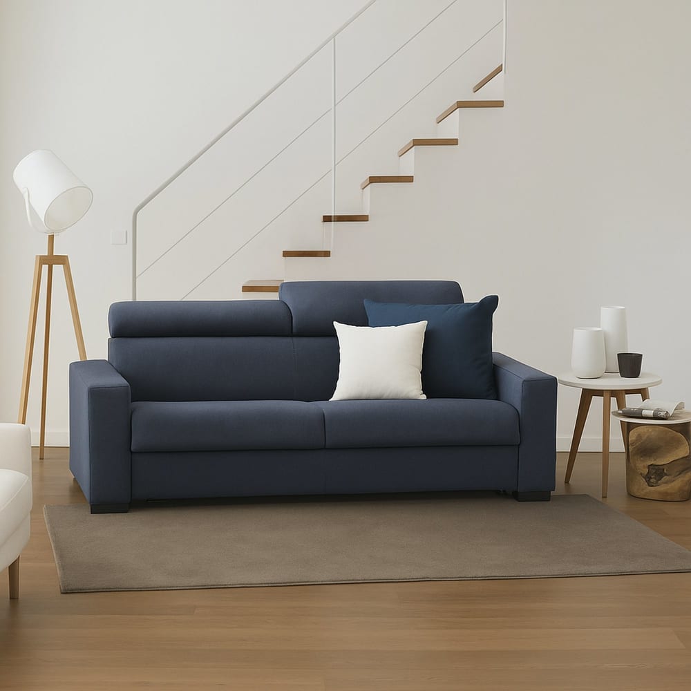 Divano fisso 3 posti blu 95x220 cm - Talamo Italia