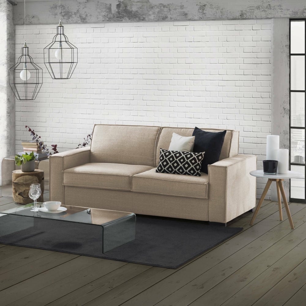 Divano fisso 3 posti beige 95x200 cm - Talamo Italia