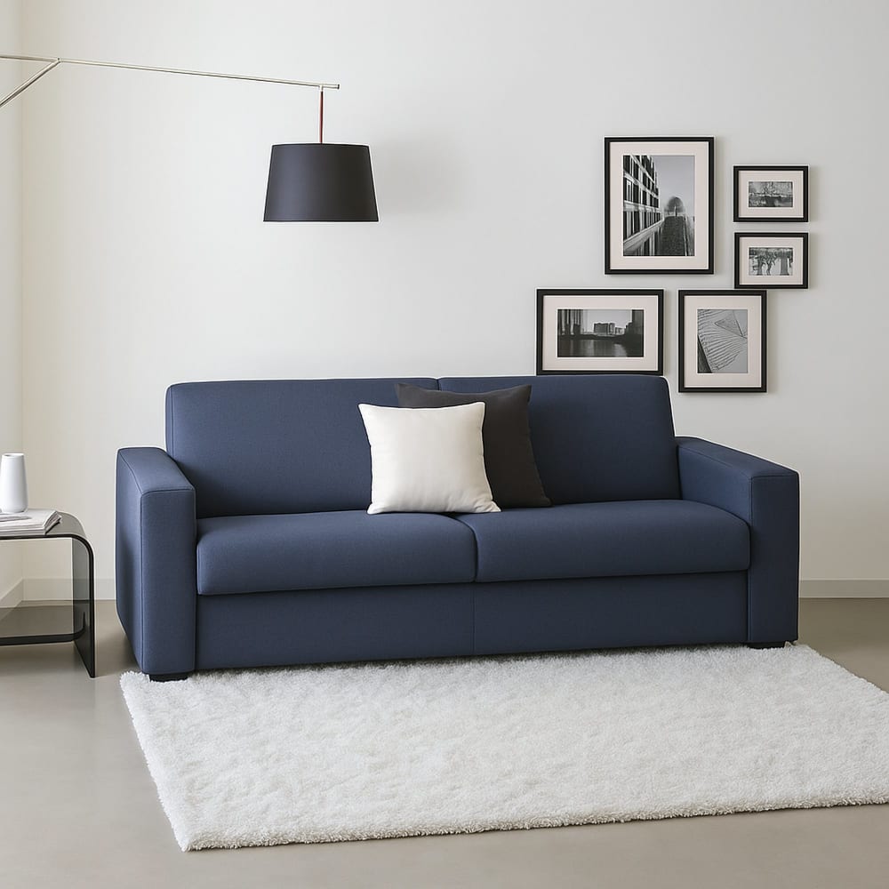 Divano fisso 3 posti blu 95x220 cm - Talamo Italia