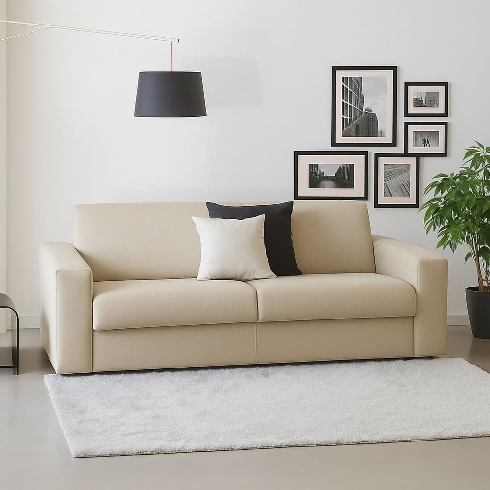 Divano fisso 2 posti beige 95x180x90h cm - Talamo Italia