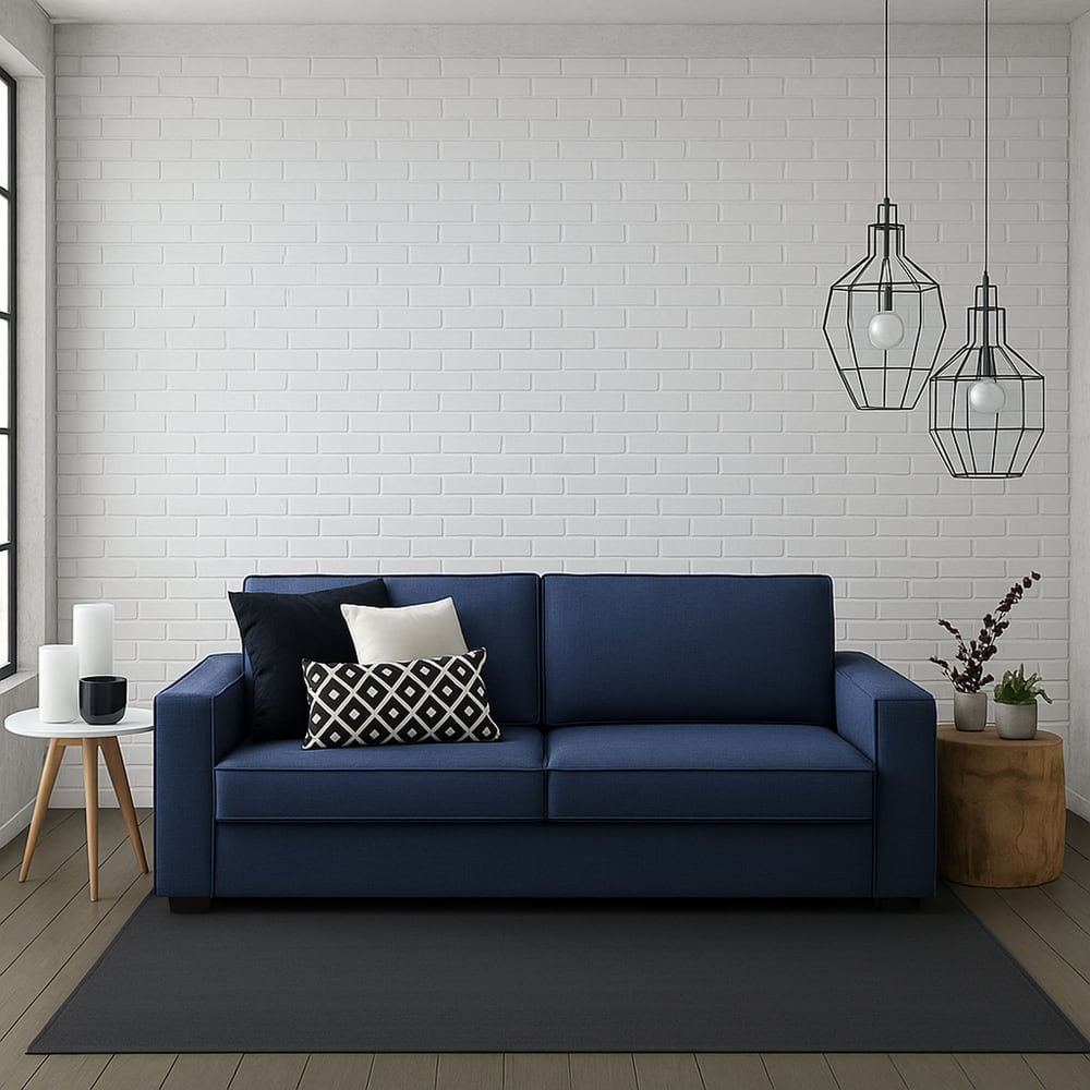 Divano fisso 3 posti blu 95x220 cm - Talamo Italia