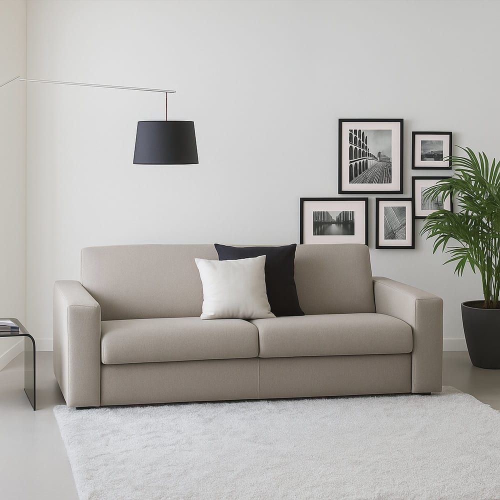 Divano fisso 2 posti grigio tortora 95x200x90h cm - Talamo Italia
