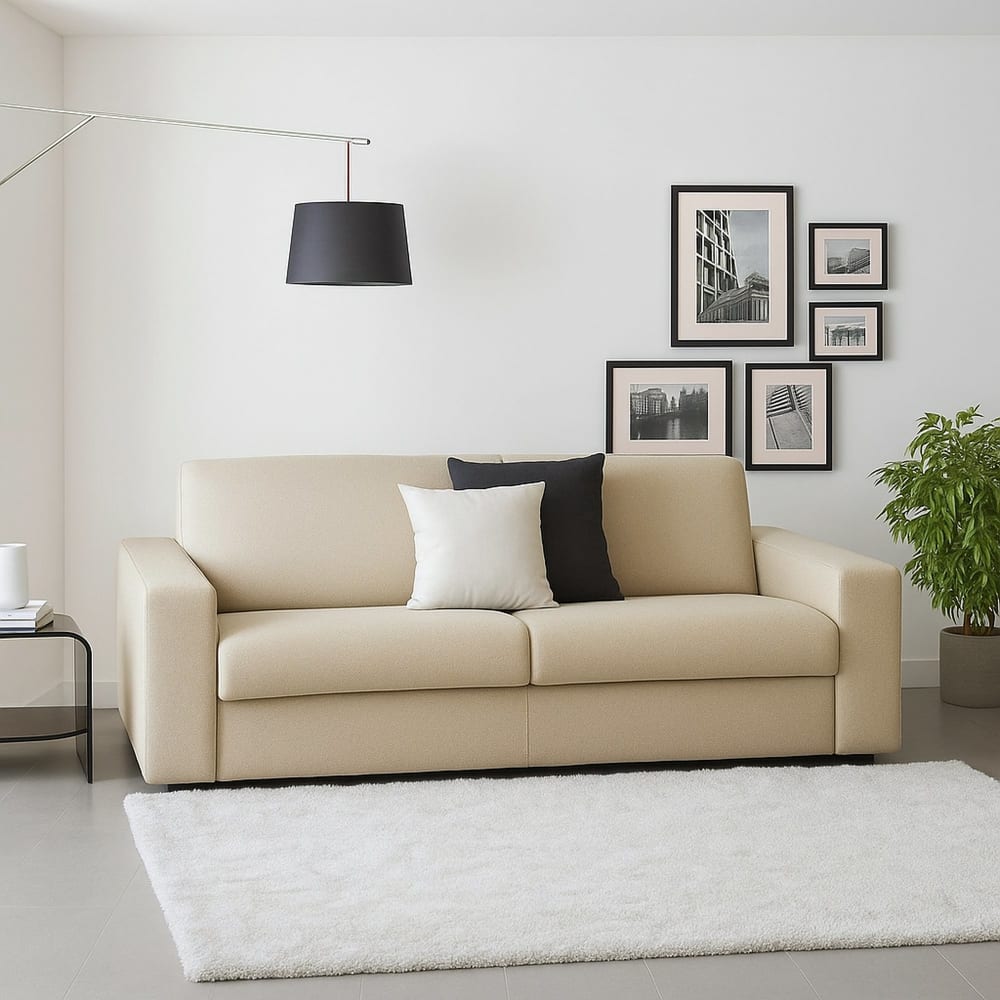 Divano fisso 2 posti beige 95x200x90h cm - Talamo Italia
