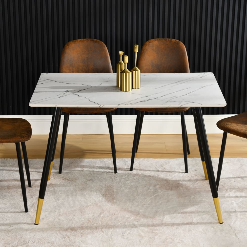 Table de salle à manger rectangulaire effet marbre blanc 110x70cm