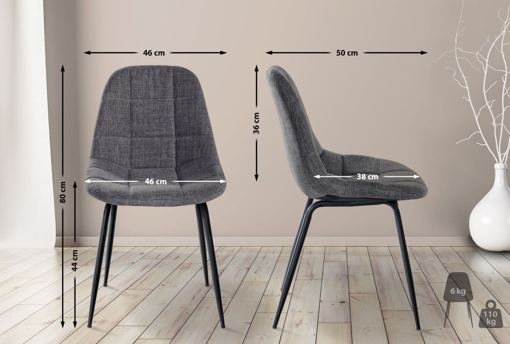 Chaise de salle à manger avec pieds métal assise en tissu Gris clair