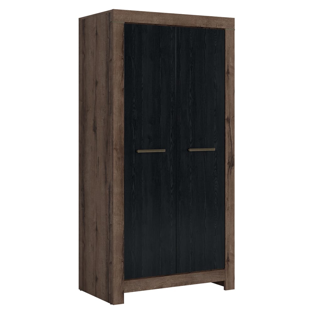 Petits meubles 2-türiger Kleiderschrank Spanplatten Holz und Schwarz Braun Spanplatte