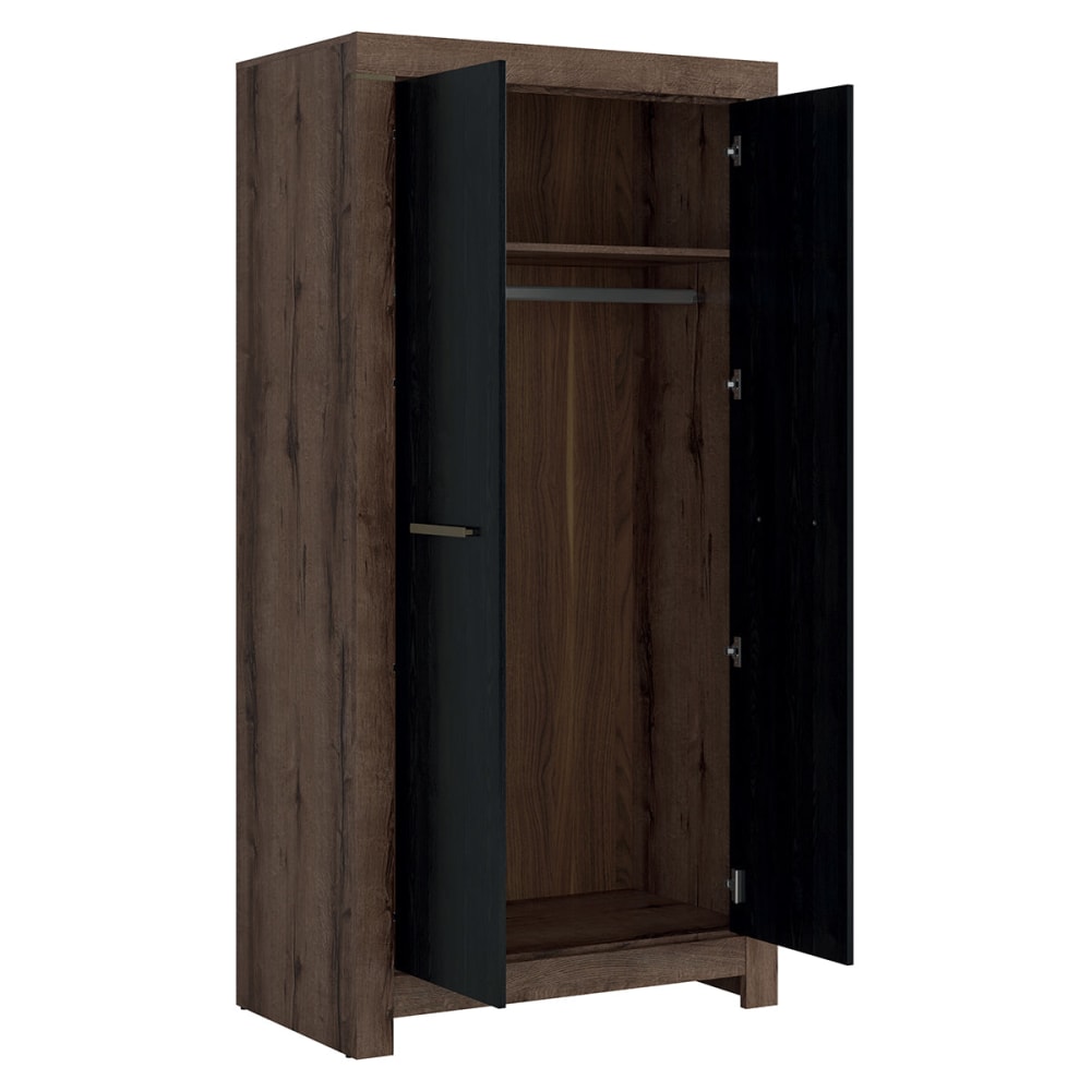 2-türiger Kleiderschrank Spanplatten Holz und Schwarz - Maisons