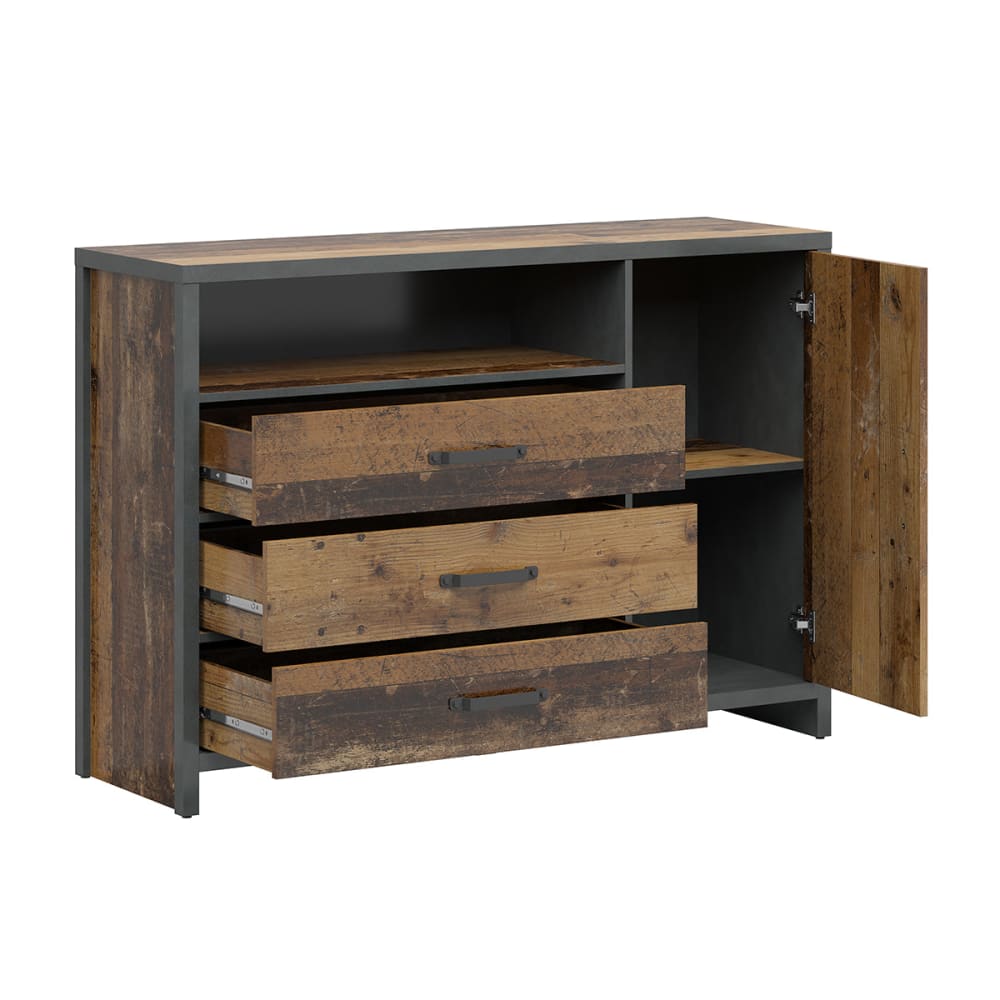 Sideboard 1 Tür 3 Schubladen Holz Spanplatten Holz und Grau -