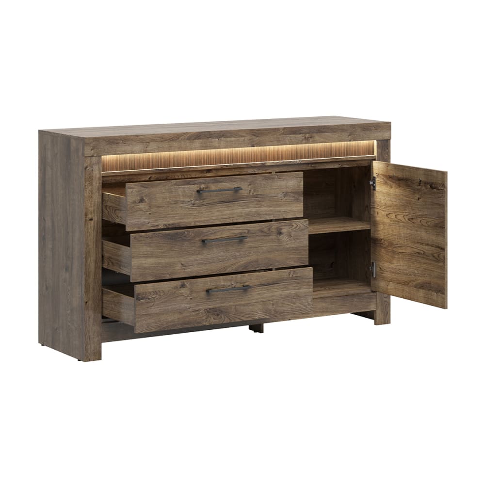 Sideboard 1 Tür 3 Schubladen inkl. LED MDF Holz - Maisons Du