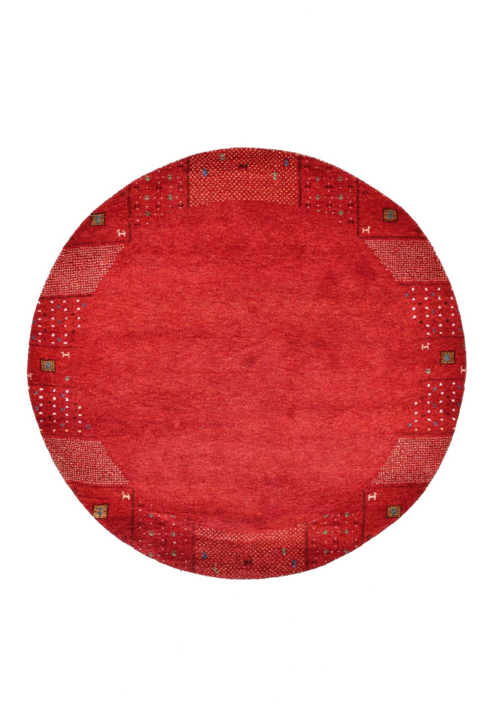 THEKO Tapis gabbeh noué main en laine naturelle rouge Diam 150 cm style campagne