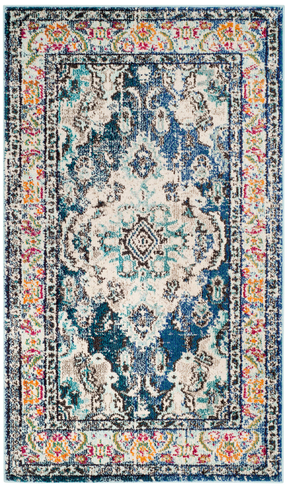 Tapis bohème chic en polypropylène bleu, 122 x 170 cm
