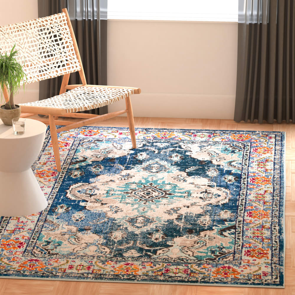Tapis bohème chic en polypropylène bleu, 122 x 170 cm — vue 3