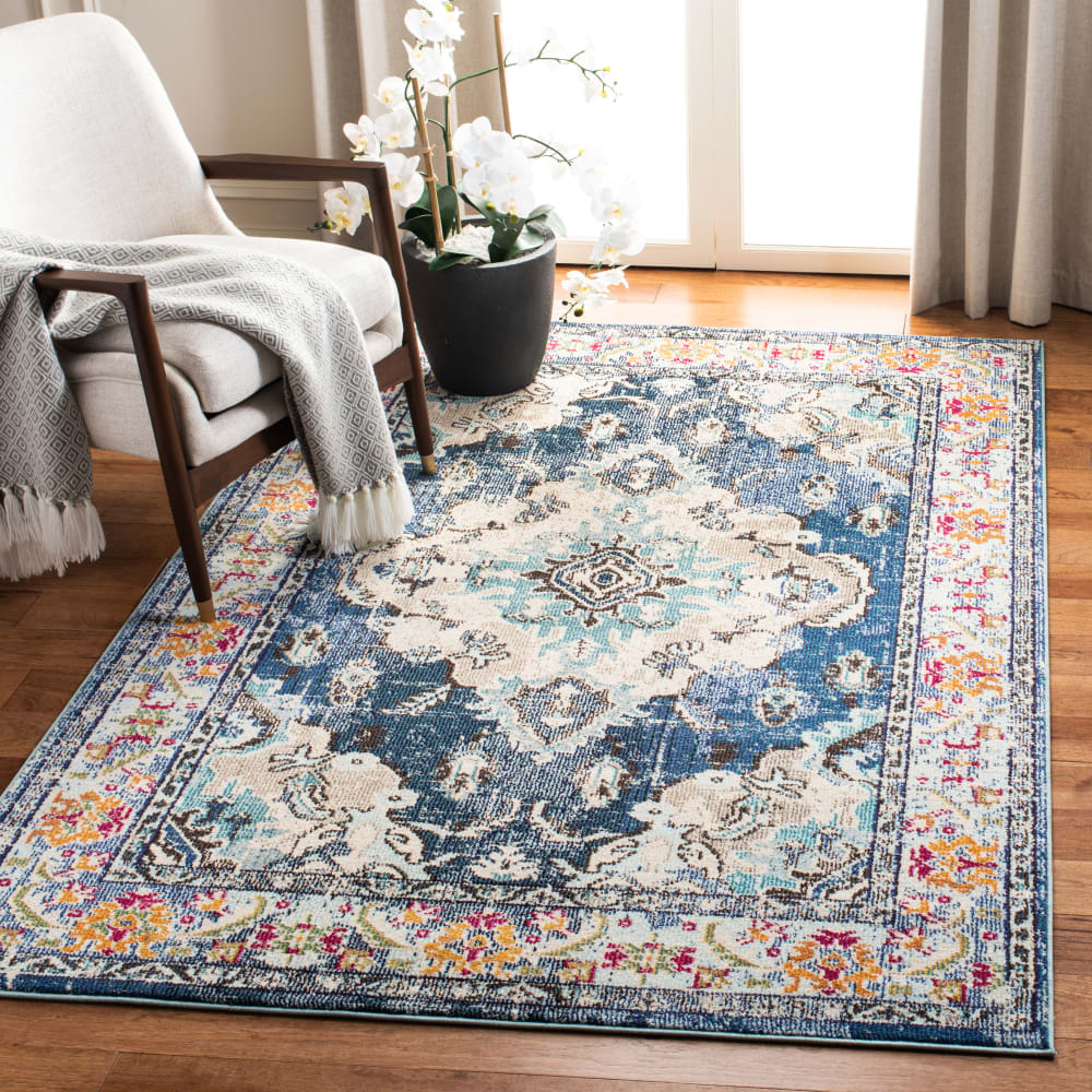 Tapis bohème chic en polypropylène bleu, 122 x 170 cm — vue 4
