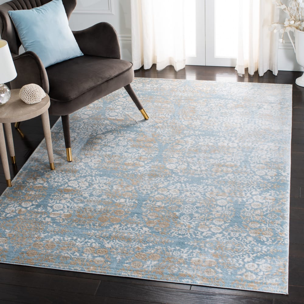 Alfombra transicional de polipropileno azul/blanco, 122 x 183 cm