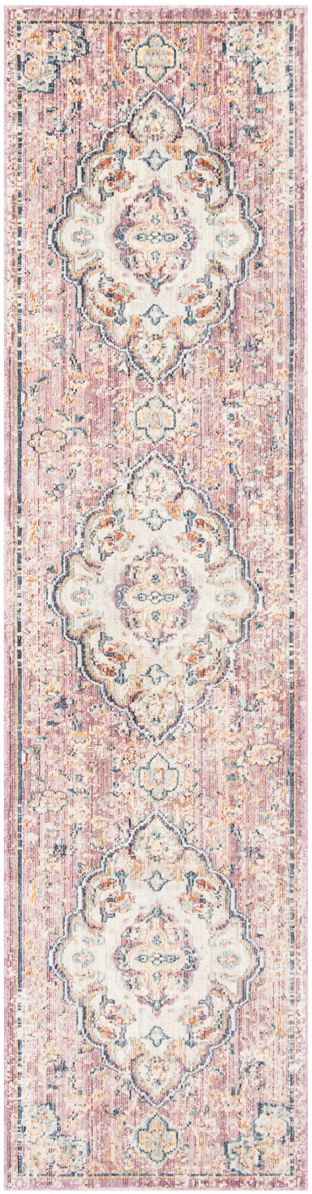 Tapis traditionnel en viscose beige/rose, 69 x 244 cm