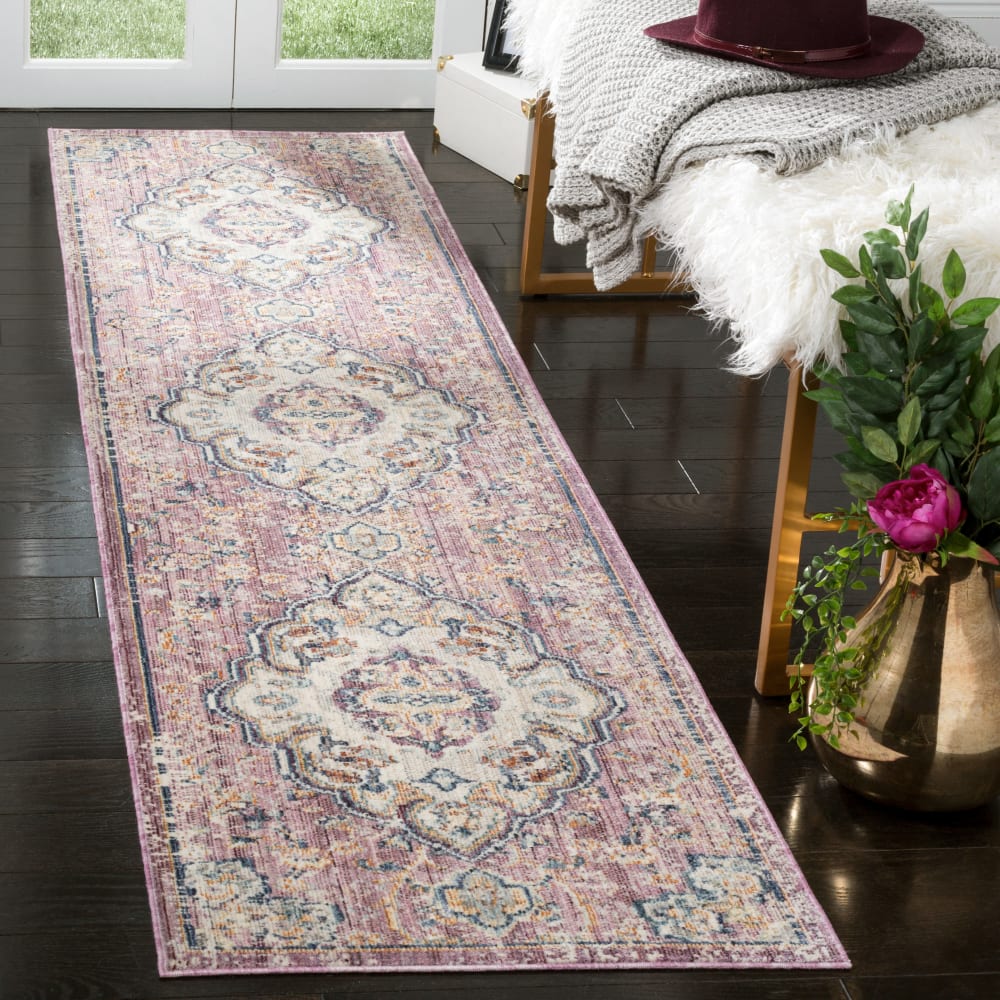 Tapis traditionnel en viscose beige/rose, 69 x 244 cm — vue 3