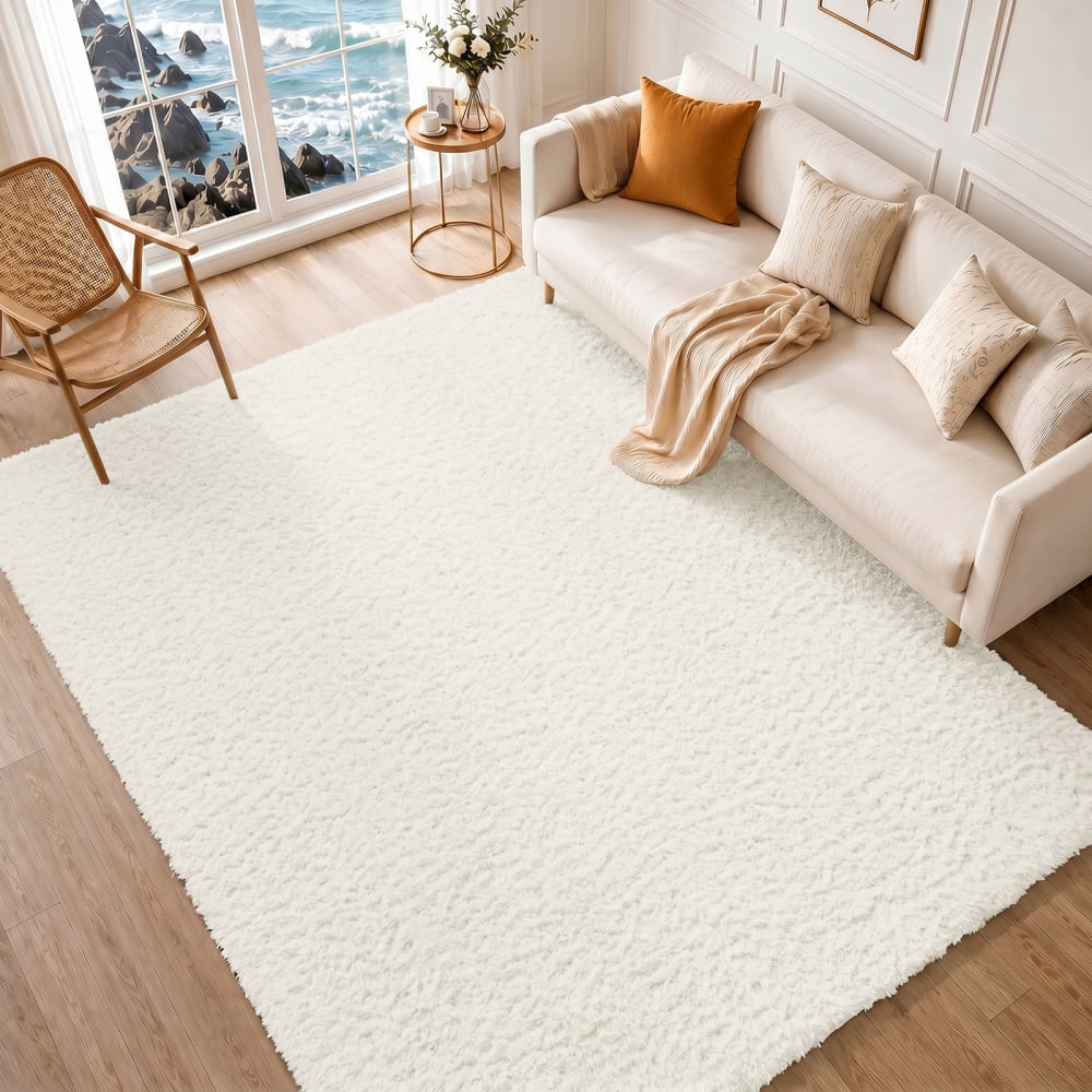 Tapis shaggy uni crème 120x180 — vue 3