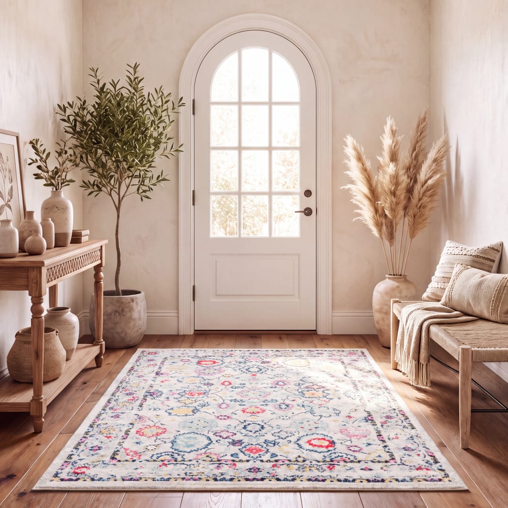 Alfombra transicional de polipropileno gris/rosa, 122 x 183 cm