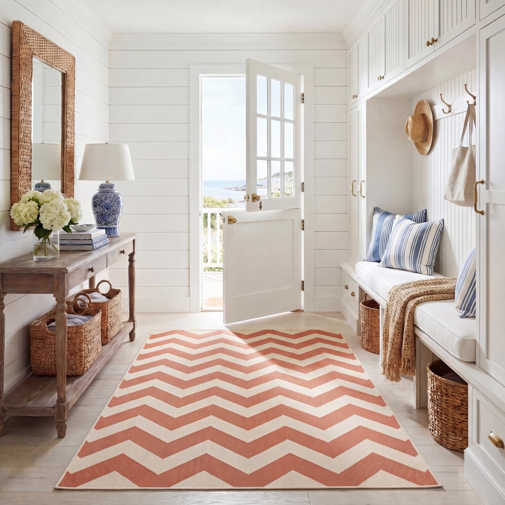 Tappeto chevron in polipropilene arancione/beige, 160 x 231 cm -