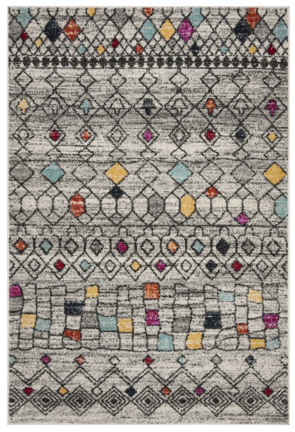 Tapis boho marocain en polypropylène gris/rose, 155 x 229 cm