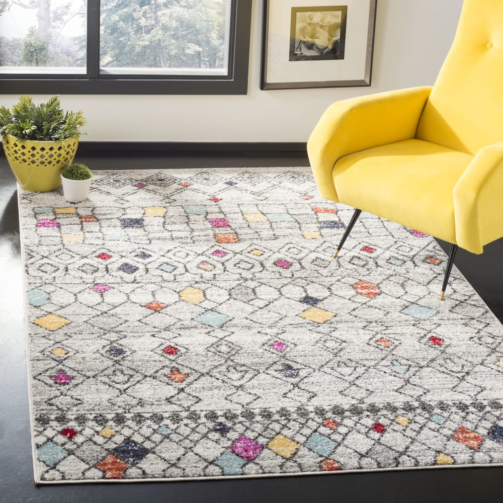 Tapis boho marocain en polypropylène gris/rose, 155 x 229 cm — vue 3