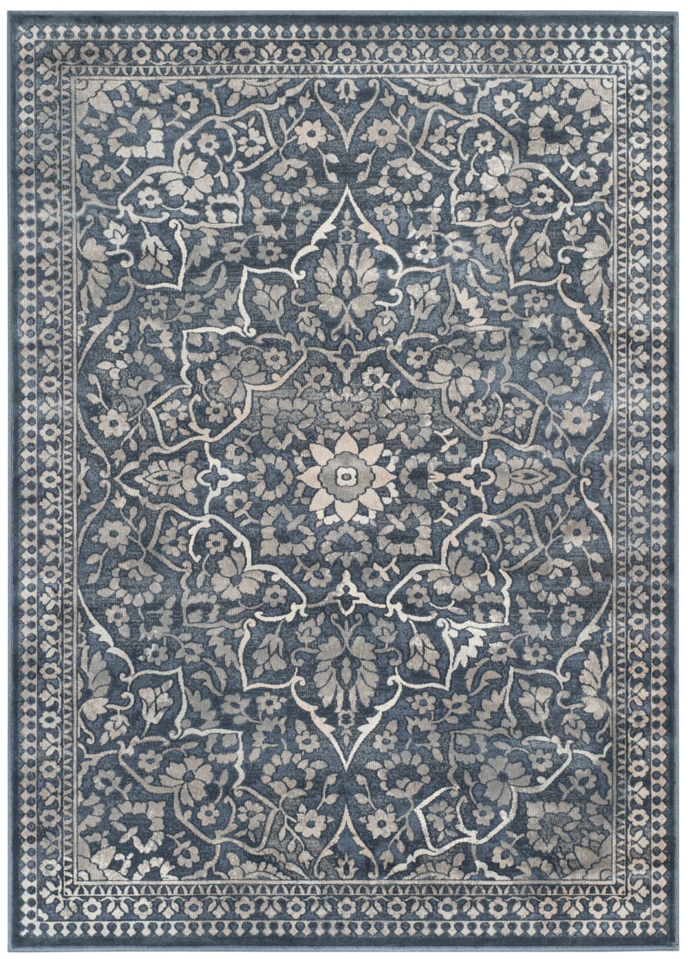 Alfombra tradicional de viscosa azul/gris, 122 x 170 cm