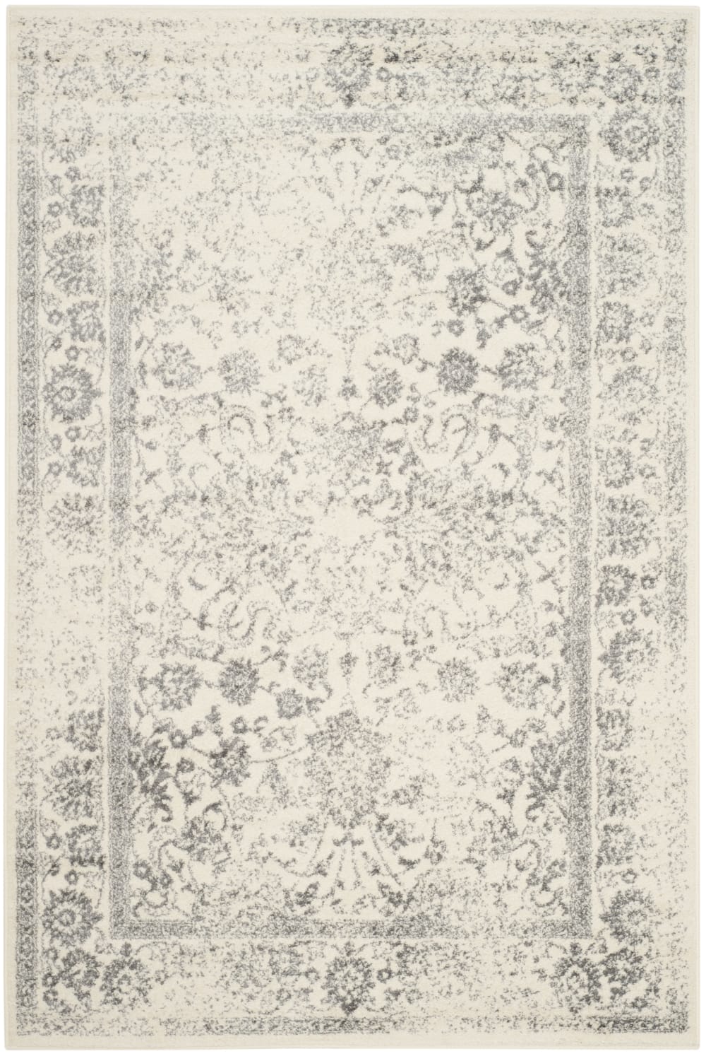 Tapis vintage patiné en polypropylène blanc/argent, 183 x 274 cm