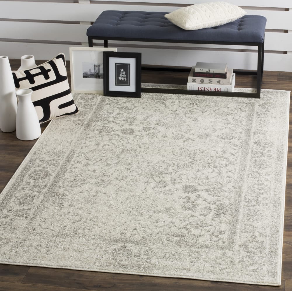 Tapis vintage patiné en polypropylène blanc/argent, 183 x 274 cm — vue 4