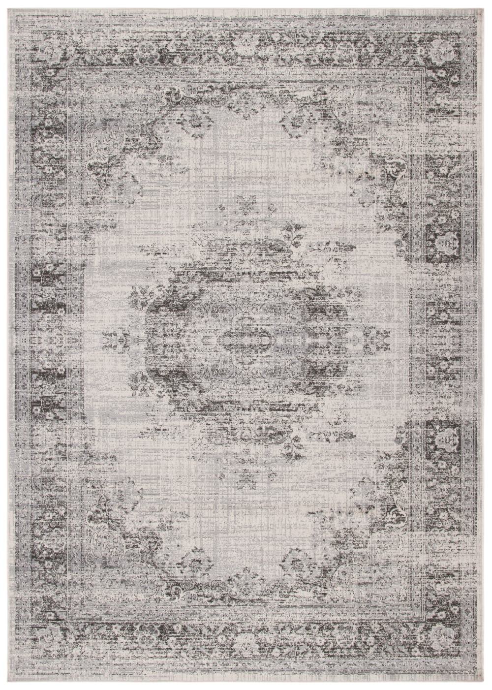 Alfombra transicional de viscosa blanco/gris, 122 x 170 cm