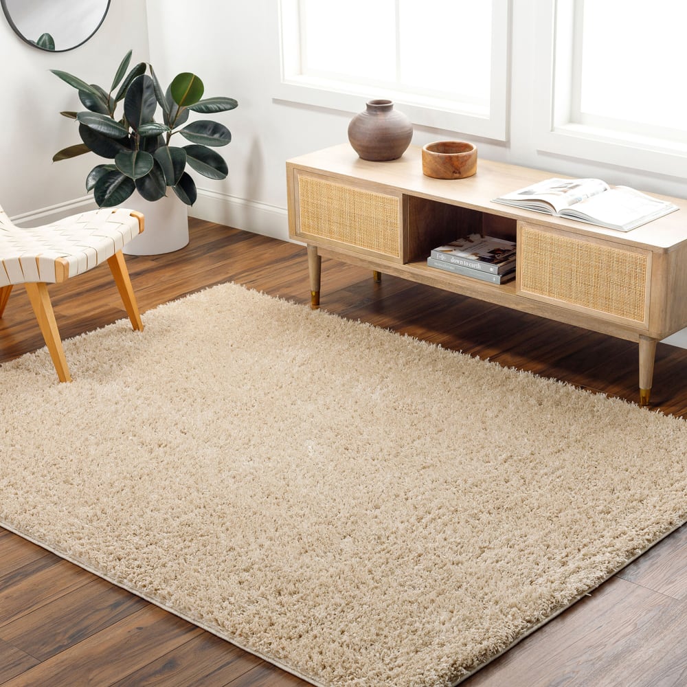 Tapis shaggy uni beige 160x213 — vue 3