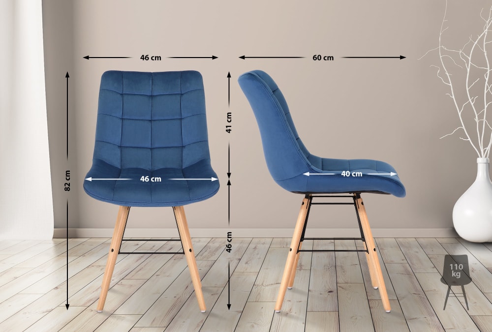 Sedia con gambe in legno e seduta in Velluto blu - CLP