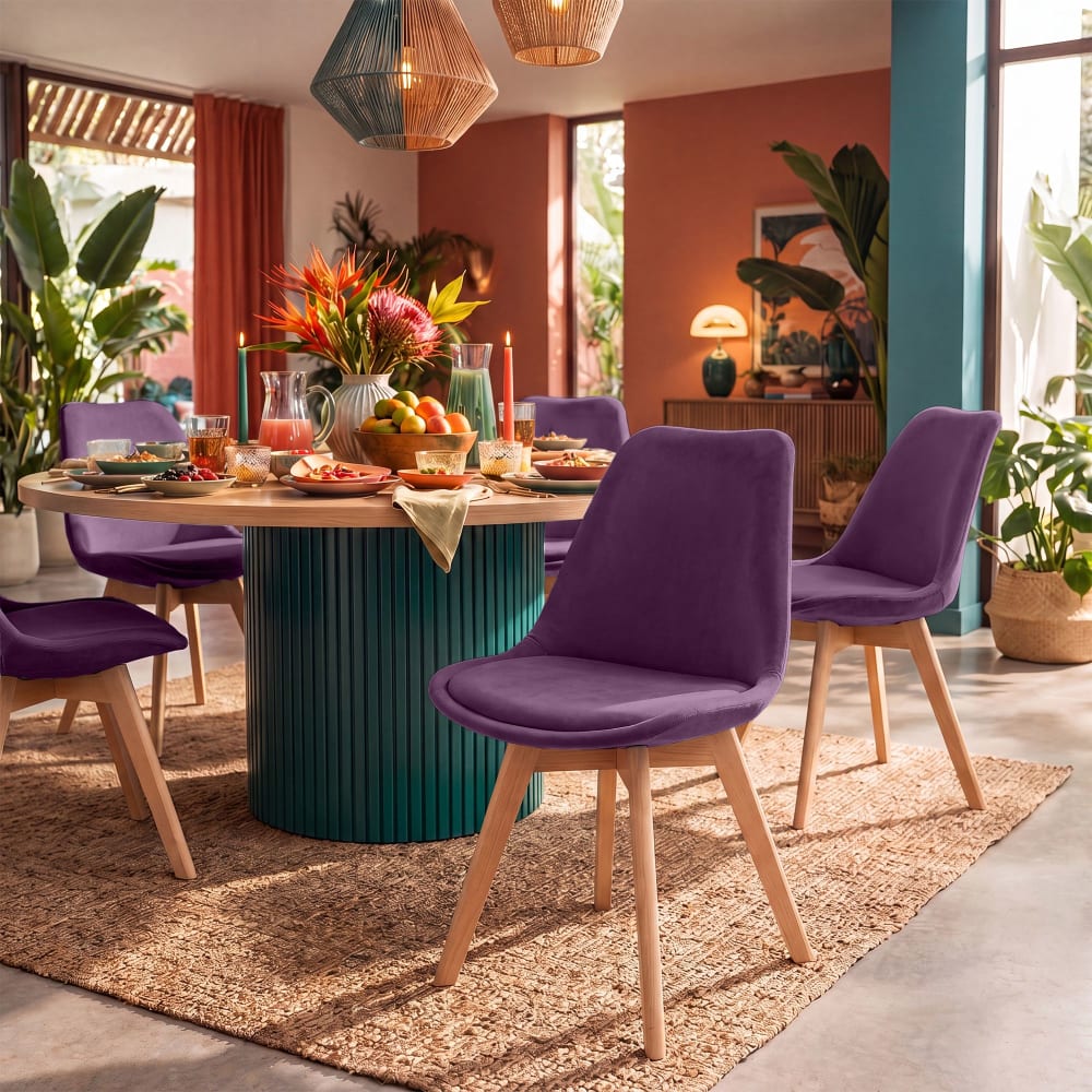 Silla con asiento en terciopelo lila