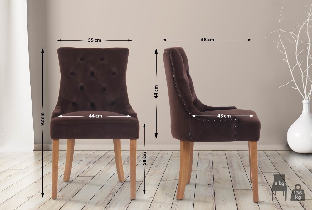 Chaise de salle à manger matelassée en samt marron