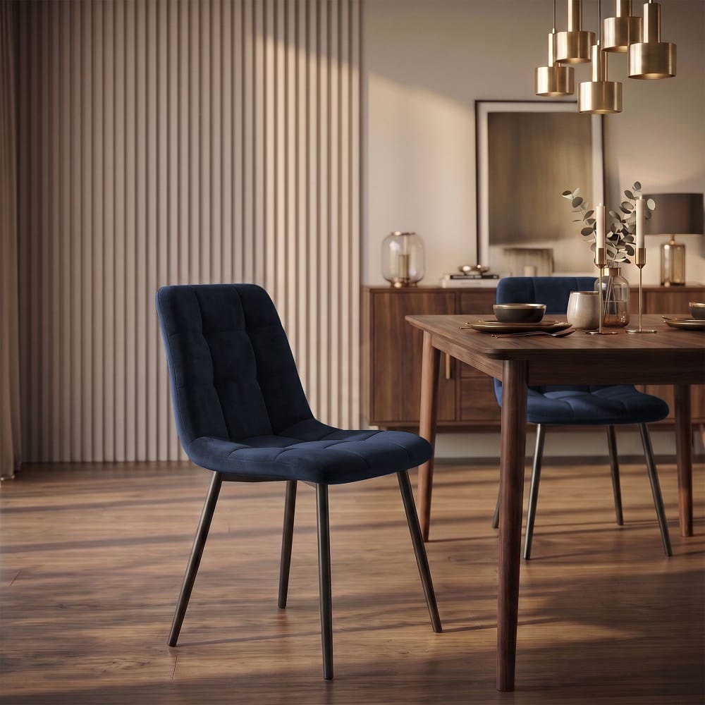 CLP 2er Set Esszimmerstühle mit Metallgestell Samt blau style modern - Samt