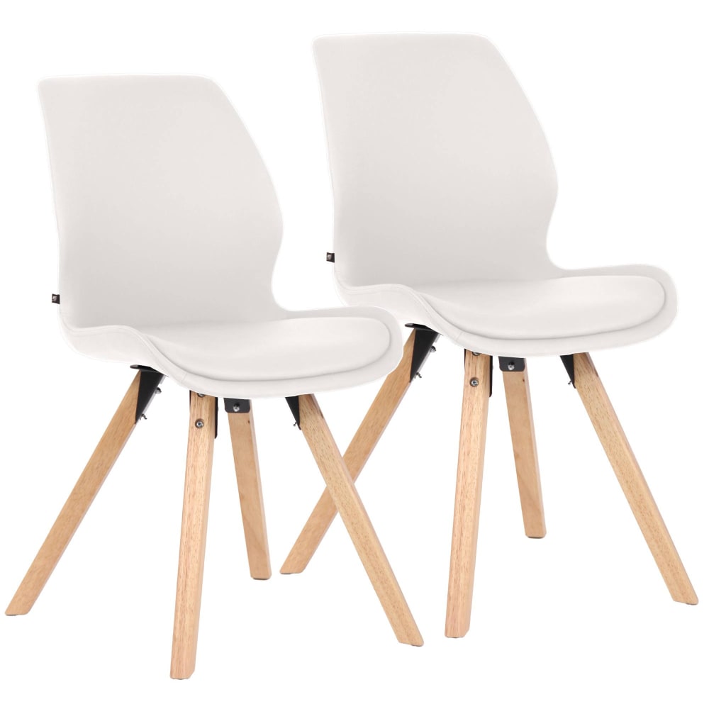 Lot 2 chaises avec pieds en bois assise en pvc und synthetik blanc