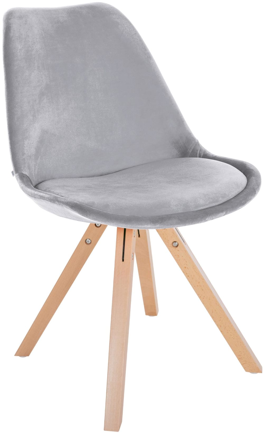 Silla con patas de madera y asiento en Terciopelo Gris claro