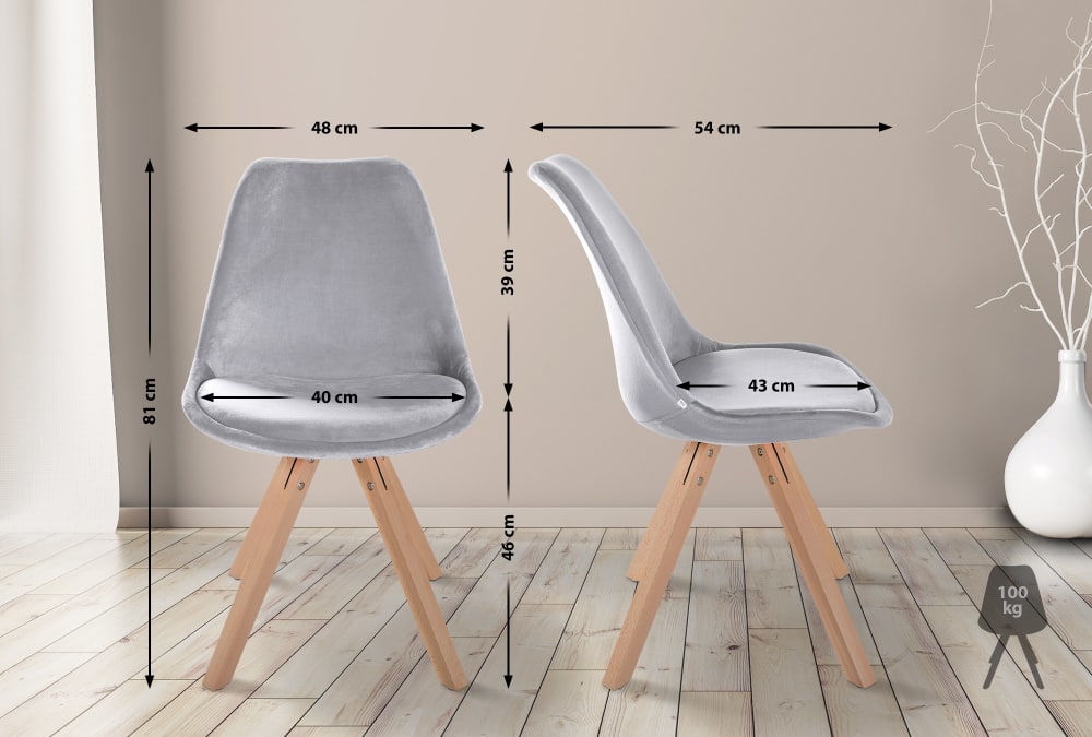 Silla con patas de madera y asiento en Terciopelo Gris claro - Maisons du Monde
