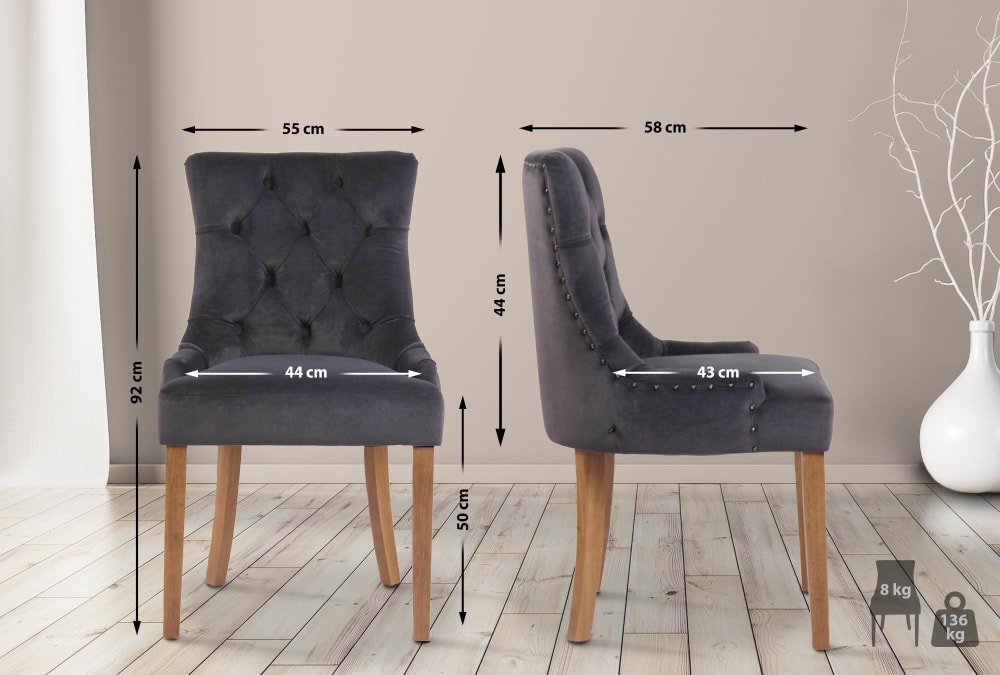 Silla con patas de madera y asiento en terciopelo gris oscuro - Maisons du Monde