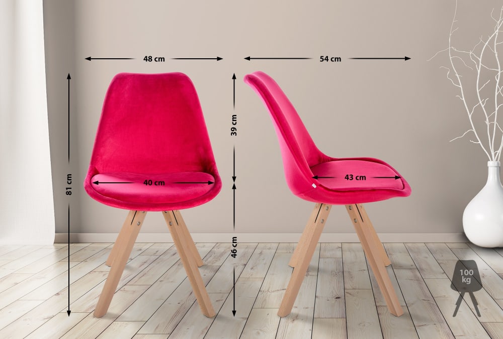 Sedia con gambe in legno e seduta in Velluto rosso - CLP