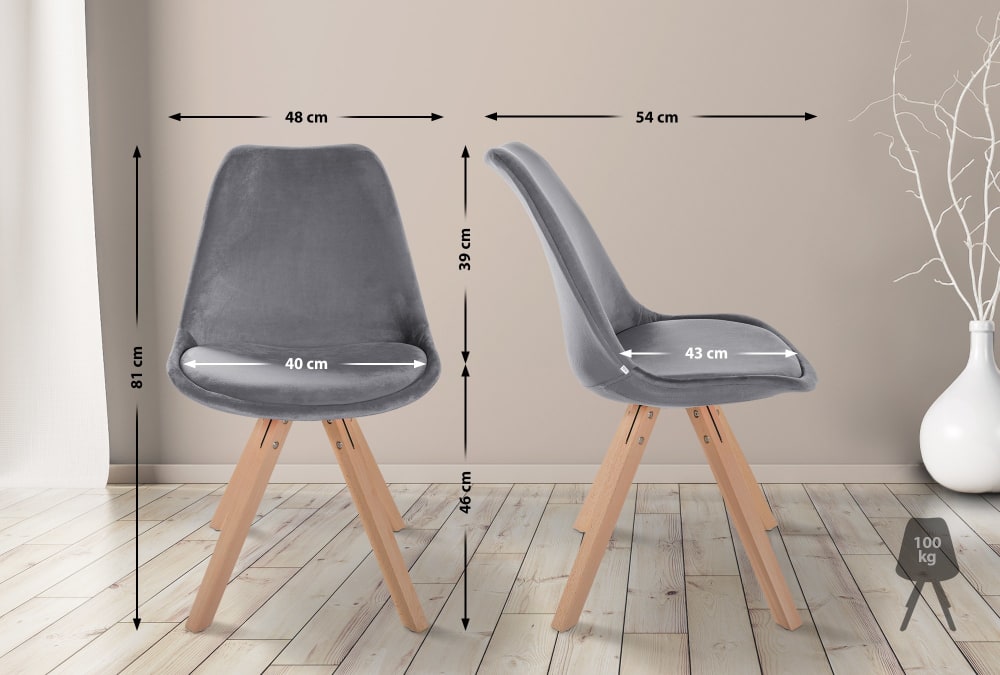 Silla con patas de madera y asiento en Terciopelo Gris - Maisons du Monde