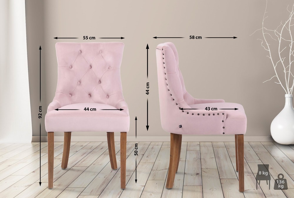 Chaise de salle à manger matelassée en samt rose - Maisons du Monde