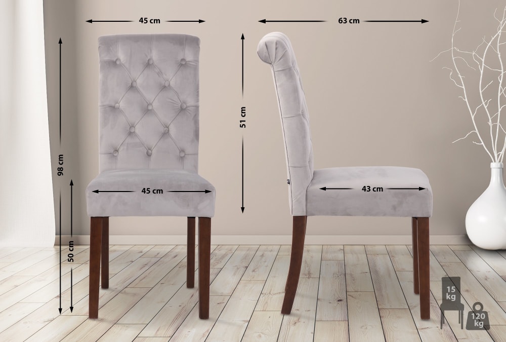 Silla con patas de madera y asiento en terciopelo gris - Maisons du Monde