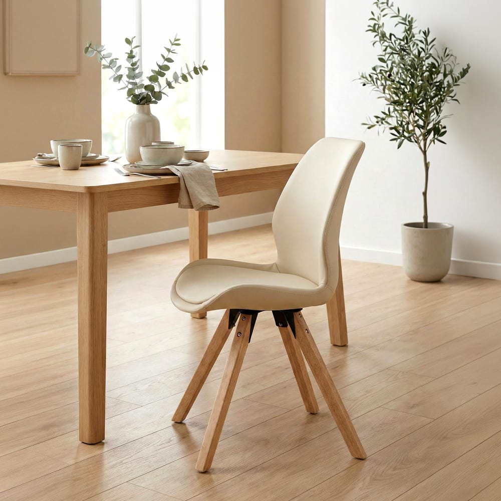CLP 2er Set Stühle mit Holzgestell und Sitz aus Kunstleder creme style modern Beige Pvc - Polyvinlychlorid