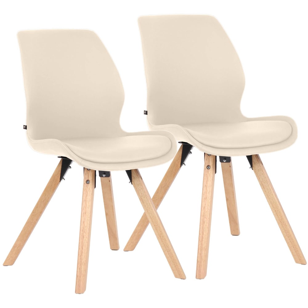 2er Set Stühle mit Holzgestell und Sitz aus Kunstleder creme -
