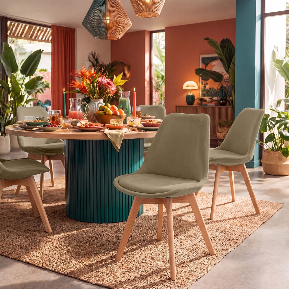 Silla con asiento en terciopelo marrón