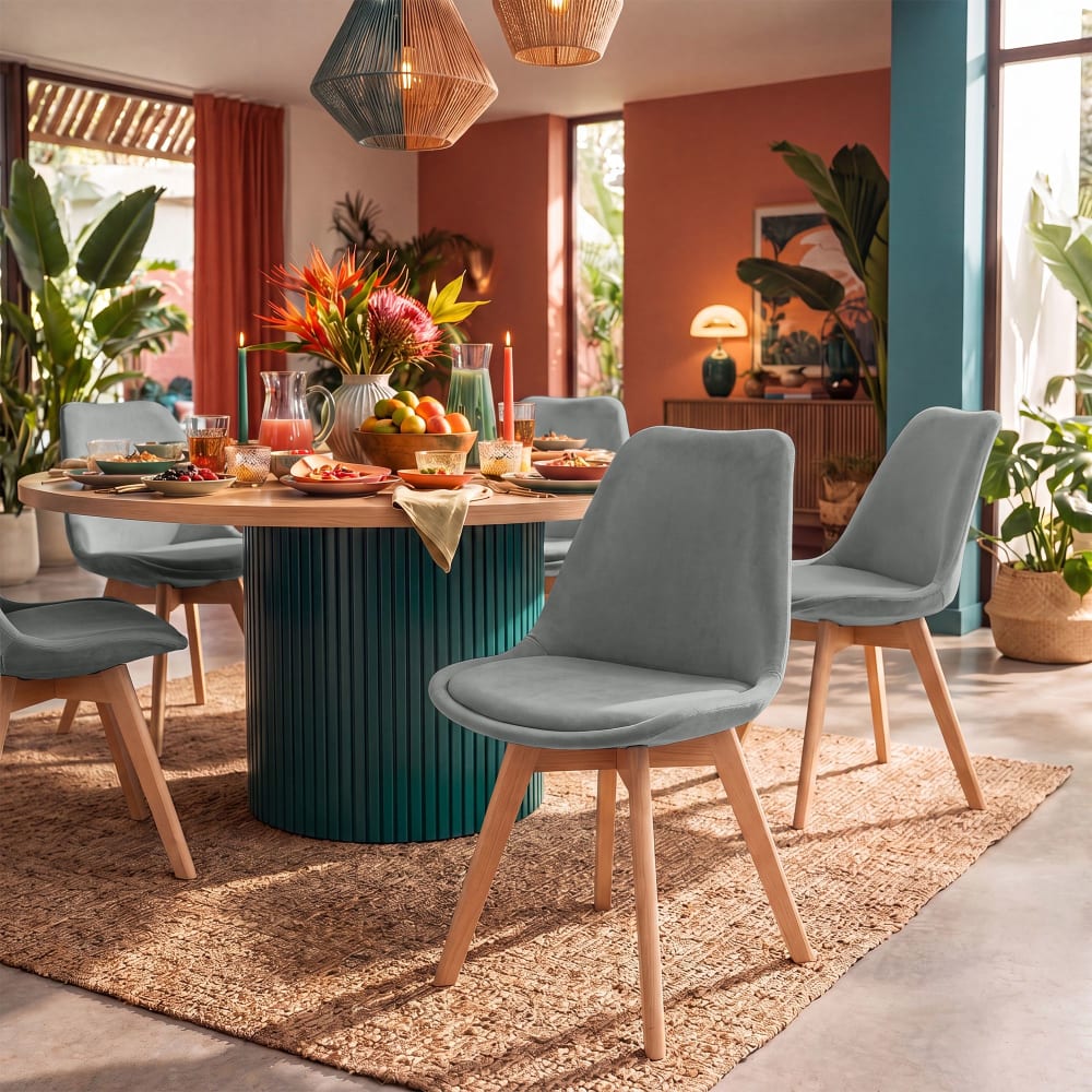 Silla con asiento en terciopelo gris