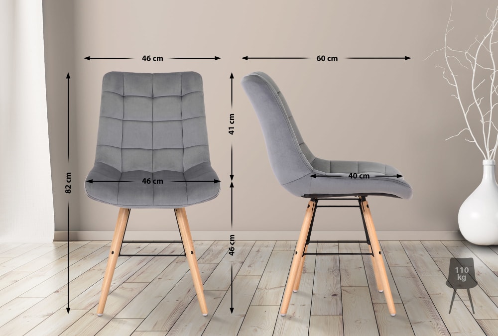 Sedia con gambe in legno e seduta in Velluto grigio - CLP
