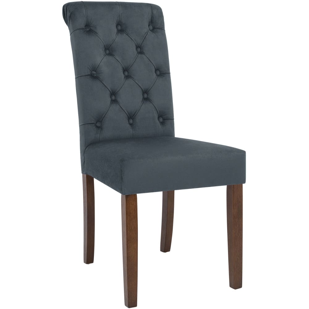 Chaise de salle à manger matelassée en samt gris foncé
