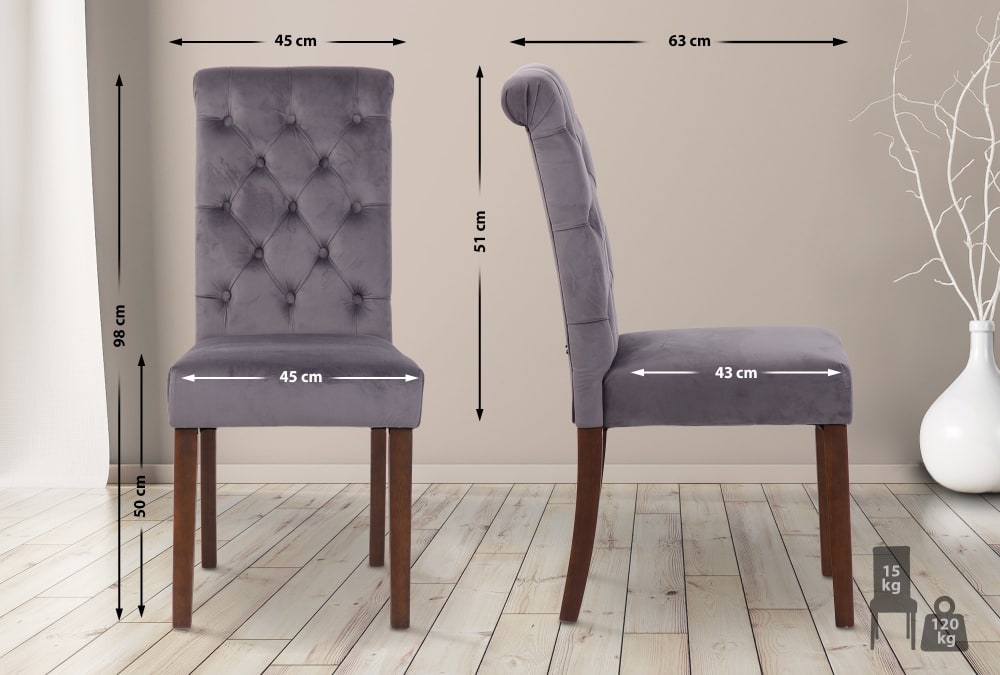 Silla con patas de madera y asiento en terciopelo gris oscuro - Maisons du Monde